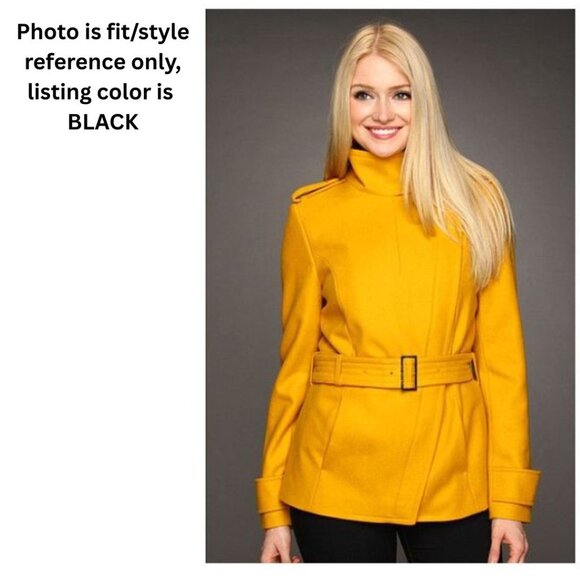 TED BAKER NEW "Cunioy" RARE Coat Funnel Neck Wool/Cashmere Blend Black Size L/12 - Picture 2 of 14